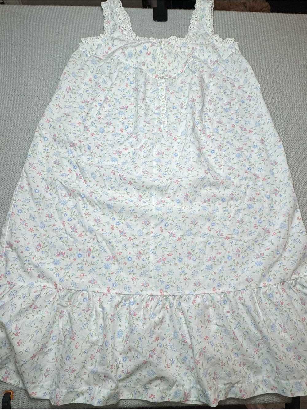 Pastel Floral White nightgown with Ruffle Hem